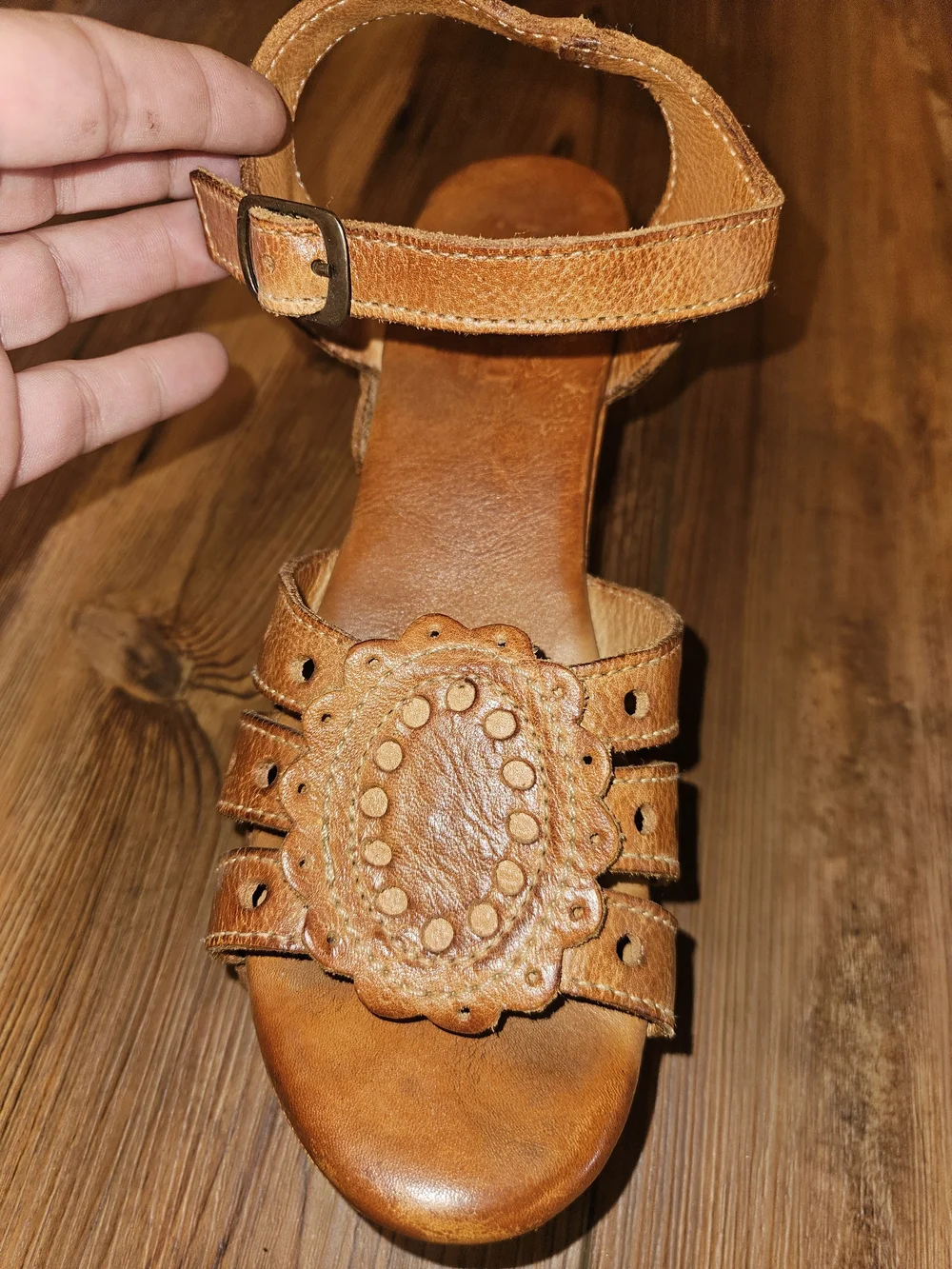 Bed Stu Pecan Leather Platform Sandal with Medallion Detail